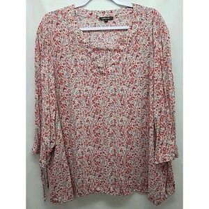 Soiree Womens blouse Plus Size‎ Top Tie Sleeve V Neck Pink Floral Cottagecore 2X